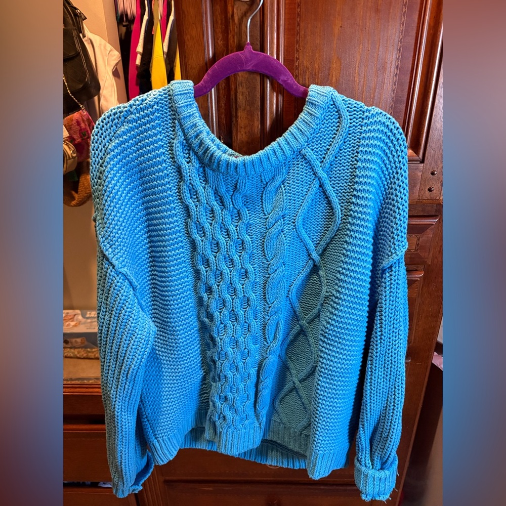 Free People Vibrant Blue Textured Sweater